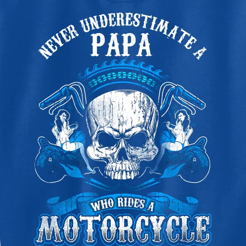 Papa Biker Who Rides A Motorcycle Gift Skull Grandpa Gift Kids Sweatshirt