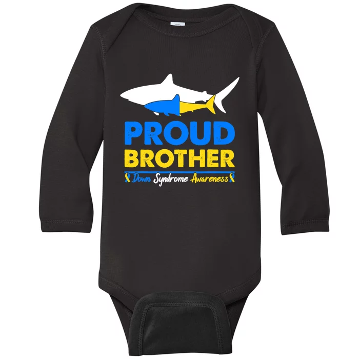 Proud Brother World Down Syndrome Awareness Day Shark T21 Baby Long Sleeve Bodysuit