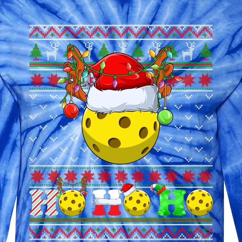 Pickleball Ball Xmas Tree Lights Ugly Christmas Sweater Gift Tie-Dye Long Sleeve Shirt