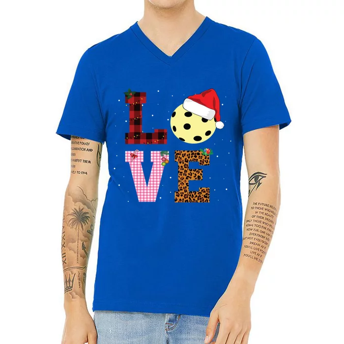 Pickle Ball Xmas Pajama Tee Leopard Patterns Plaid Gift V-Neck T-Shirt