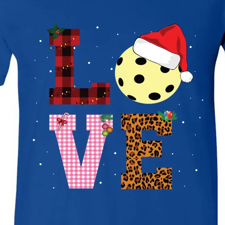 Pickle Ball Xmas Pajama Tee Leopard Patterns Plaid Gift V-Neck T-Shirt