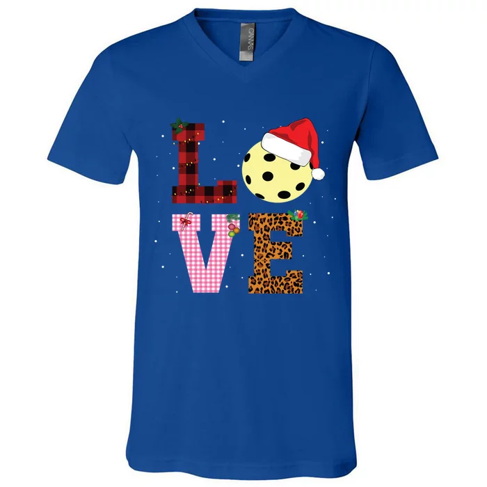 Pickle Ball Xmas Pajama Tee Leopard Patterns Plaid Gift V-Neck T-Shirt