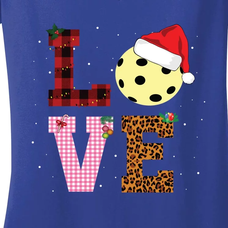 Pickle Ball Xmas Pajama Tee Leopard Patterns Plaid Gift Women's V-Neck T-Shirt