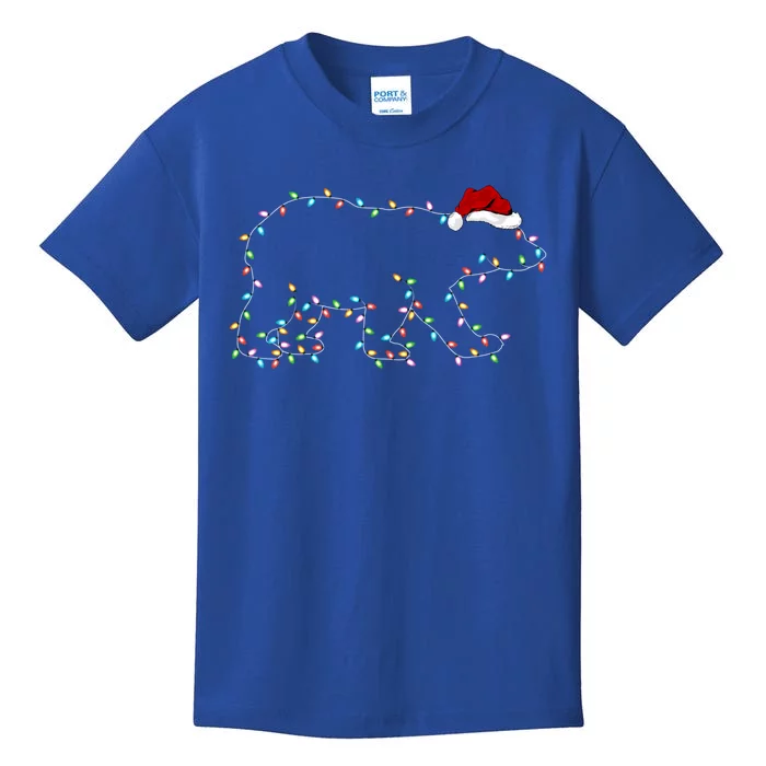 Polar Bear Xmas Lighting Santa Hat Polar Bear Christmas Funny Gift Kids T-Shirt