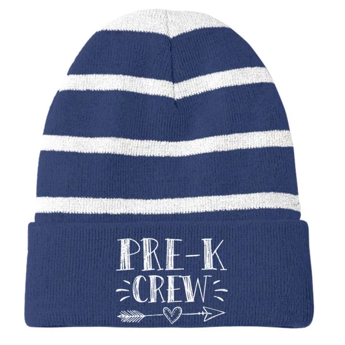 Prek Crew 1st Day Of School Prek Teacher Team Striped Beanie with Solid Band