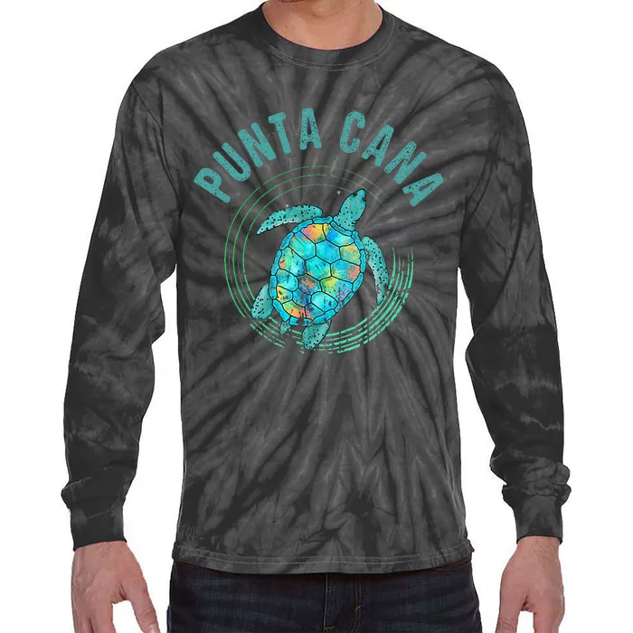 Punta Cana 2024 Beach Design Sea Turtle Illustration Tie-Dye Long Sleeve Shirt