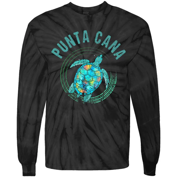 Punta Cana 2024 Beach Design Sea Turtle Illustration Tie-Dye Long Sleeve Shirt