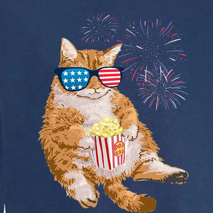 Patriotic Cat 4th of July USA American Flag Garment-Dyed Sweatshirt