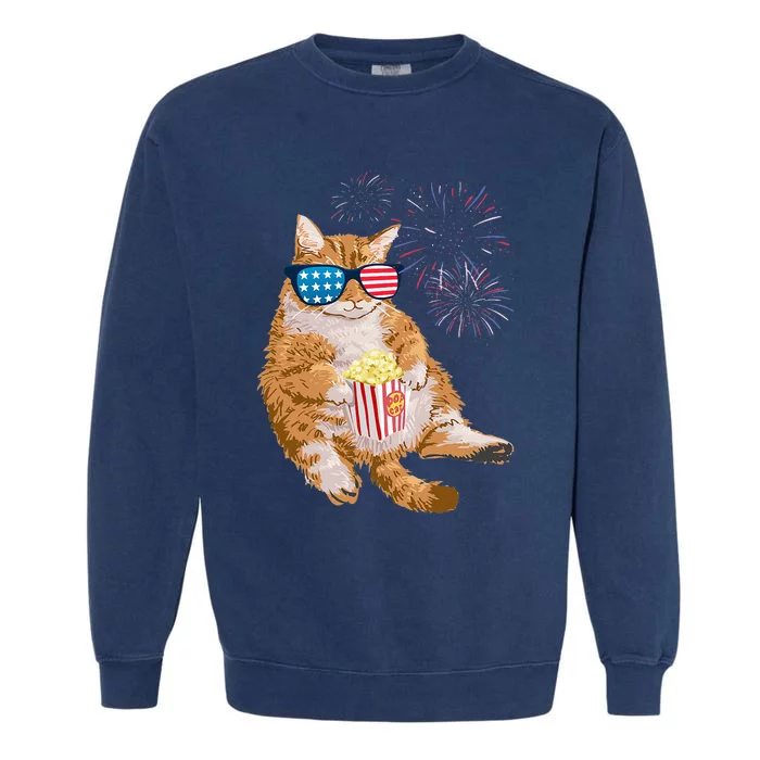 Patriotic Cat 4th of July USA American Flag Garment-Dyed Sweatshirt