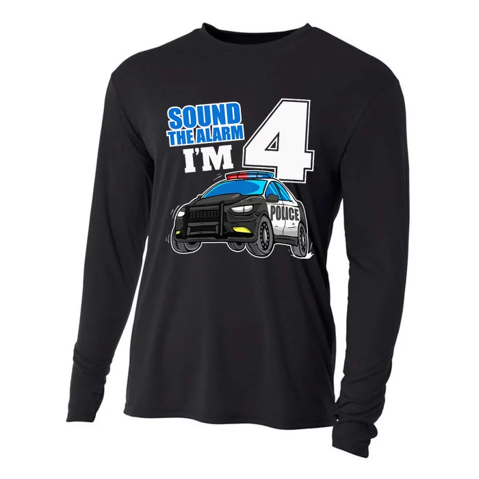 Police Car 4th Birthday Boy 4 Cop Policeman Officer Four Cooling Performance Long Sleeve Crew