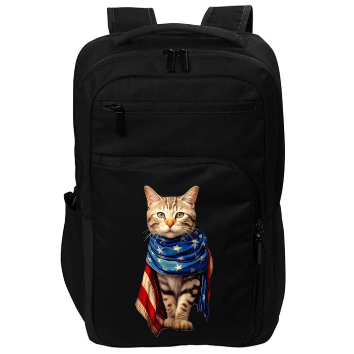 Patriotic Cat 4th Of July USA American Flag Impact Tech Backpack