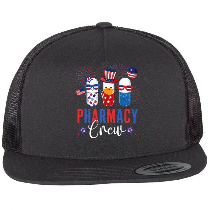 Pharmacy Crew 4th Of July Cute Pills American Patriotic Flat Bill Trucker Hat