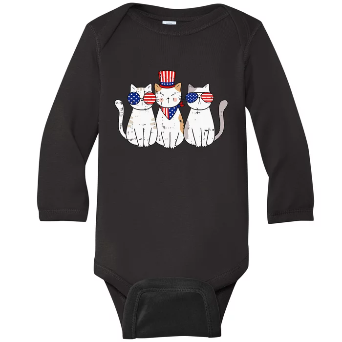 Patriotic Cat 4th Of July Funny Kitten Cat Lover Pet Owner Baby Long Sleeve Bodysuit