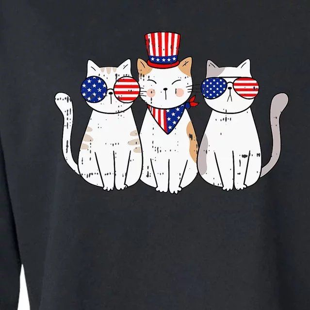 Patriotic Cat 4th Of July Funny Kitten Cat Lover Pet Owner Cropped Pullover Crew