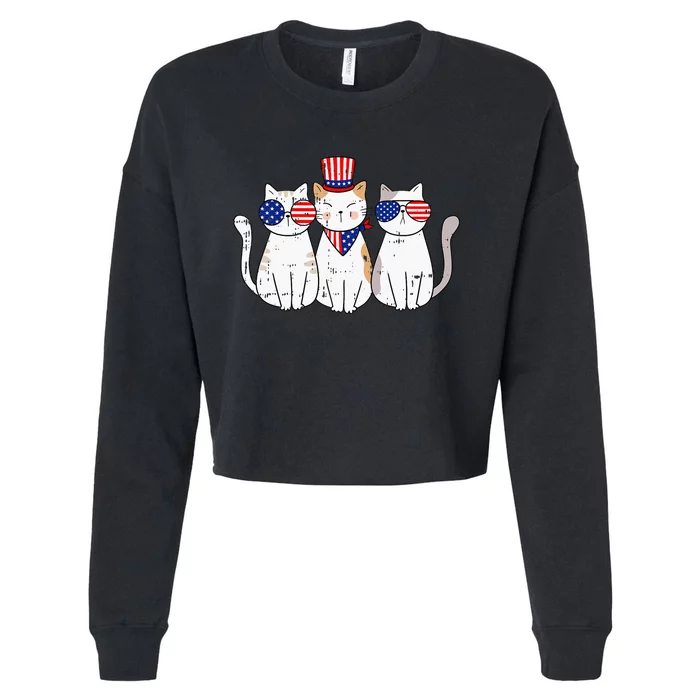 Patriotic Cat 4th Of July Funny Kitten Cat Lover Pet Owner Cropped Pullover Crew