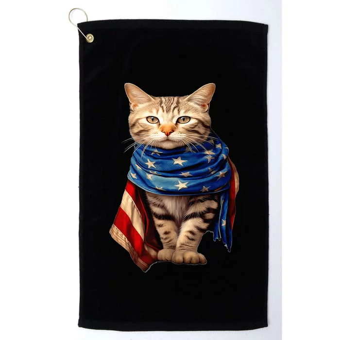 Patriotic Cat 4Th Of July USA American Flag Platinum Collection Golf Towel