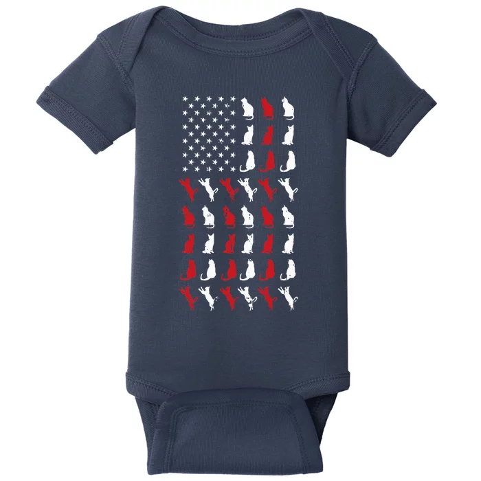 Patriotic Cat 4th Of July Vintage American Flag Pet Lover Baby Bodysuit