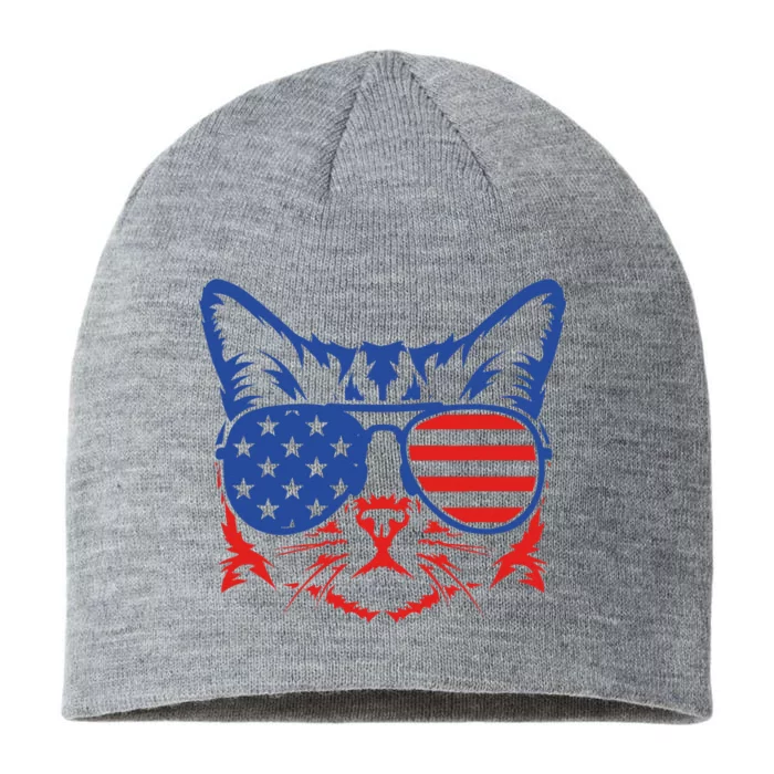 Patriotic Cat 4th Of July Meowica American Flag Sunglasses 8 1/2in Sustainable Knit Beanie