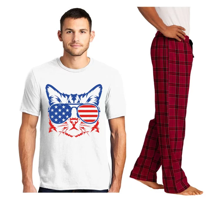 Patriotic Cat 4th Of July Meowica American Flag Sunglasses Pajama Set