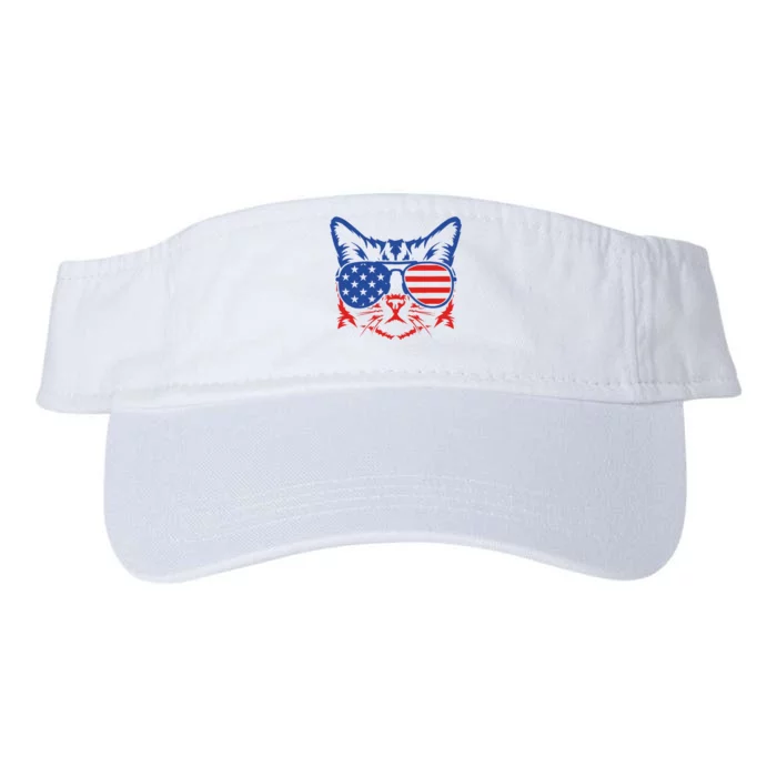 Patriotic Cat 4th Of July Meowica American Flag Sunglasses Valucap Bio-Washed Visor