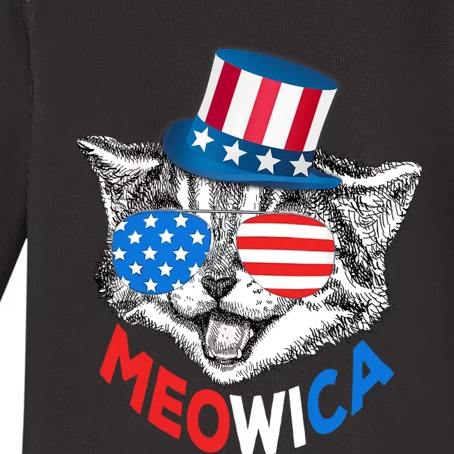 Patriotic Cat 4th of July American Flag Girl Meowica Baby Long Sleeve Bodysuit