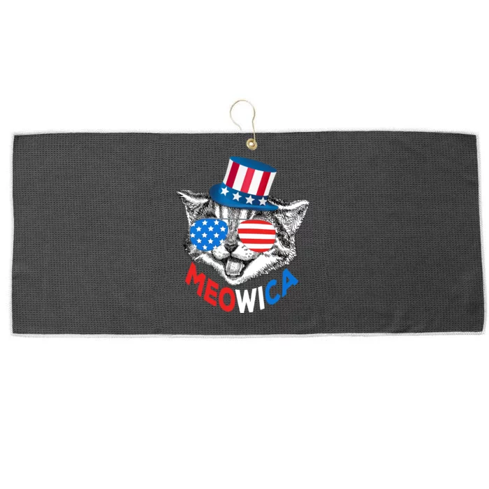 Patriotic Cat 4th of July American Flag Girl Meowica Large Microfiber Waffle Golf Towel