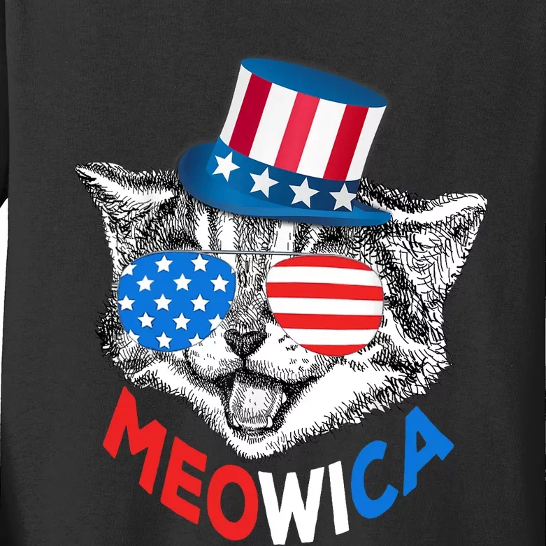 Patriotic Cat 4th of July American Flag Girl Meowica Kids Long Sleeve Shirt