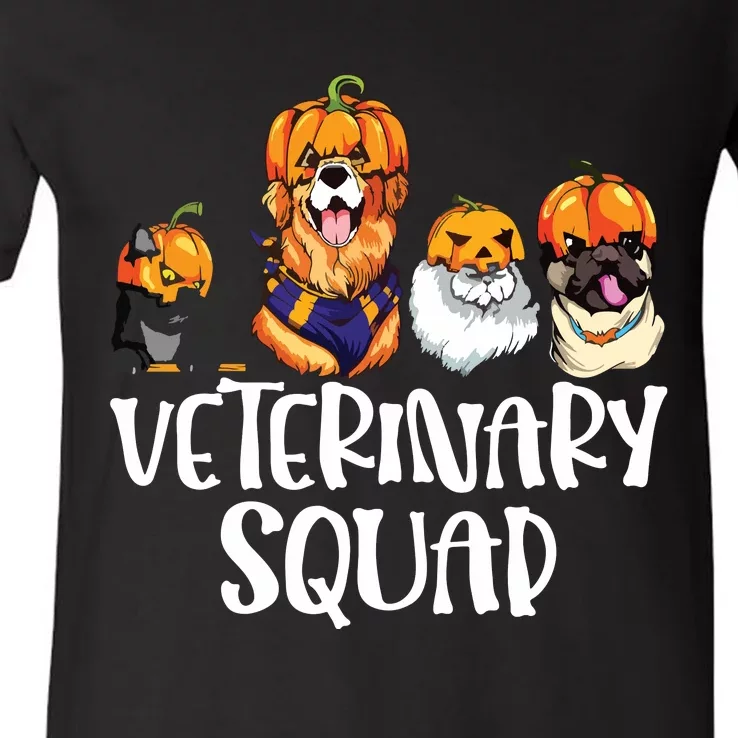 Pumpkin Cats And Dogs Fall Season Outfit Halloween Vet Squad V-Neck T-Shirt