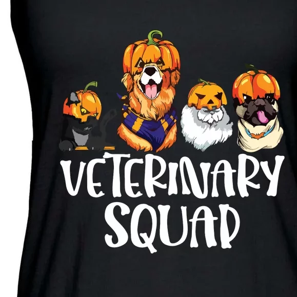 Pumpkin Cats And Dogs Fall Season Outfit Halloween Vet Squad Ladies Essential Flowy Tank