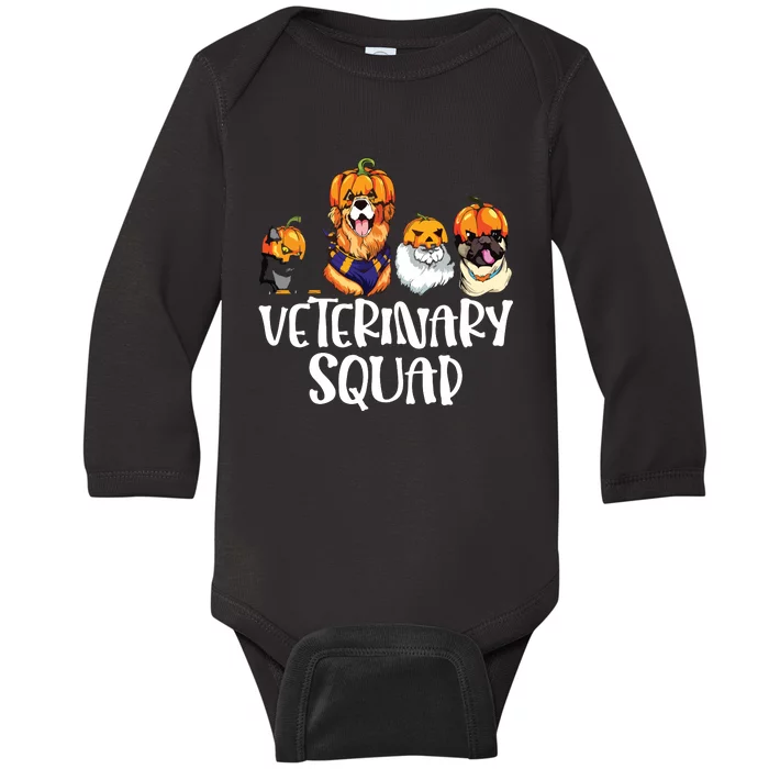 Pumpkin Cats And Dogs Fall Season Outfit Halloween Vet Squad Baby Long Sleeve Bodysuit