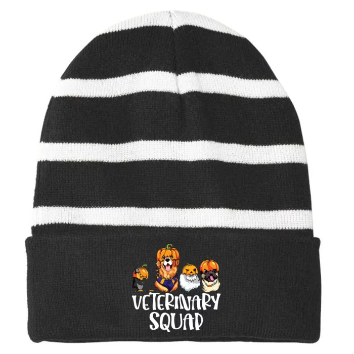 Pumpkin Cats And Dogs Fall Season Outfit Halloween Vet Squad Striped Beanie with Solid Band