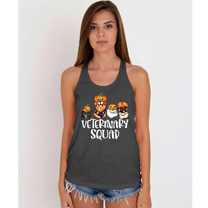 Pumpkin Cats And Dogs Fall Season Outfit Halloween Vet Squad Women's Knotted Racerback Tank