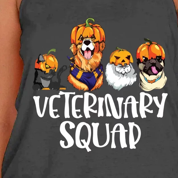 Pumpkin Cats And Dogs Fall Season Outfit Halloween Vet Squad Women's Knotted Racerback Tank