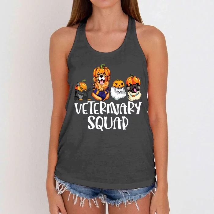 Pumpkin Cats And Dogs Fall Season Outfit Halloween Vet Squad Women's Knotted Racerback Tank