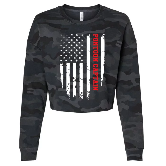 Pontoon Captain American Flag Pontooning Pontoon Boating Cropped Pullover Crew