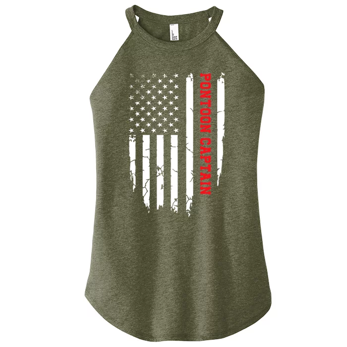 Pontoon Captain American Flag Pontooning Pontoon Boating Women’s Perfect Tri Rocker Tank