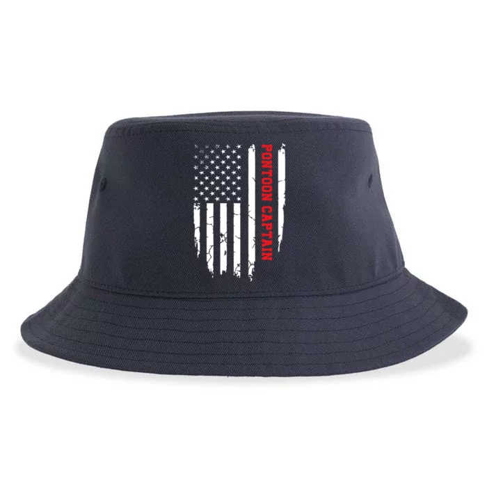 Pontoon Captain American Flag Pontooning Pontoon Boating Sustainable Bucket Hat