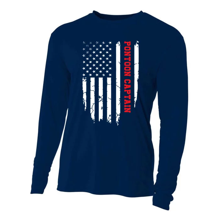 Pontoon Captain American Flag Pontooning Pontoon Boating Cooling Performance Long Sleeve Crew