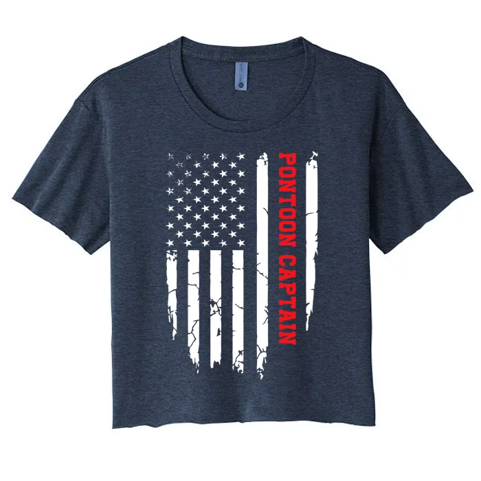 Pontoon Captain American Flag Pontooning Pontoon Boating Women's Crop Top Tee