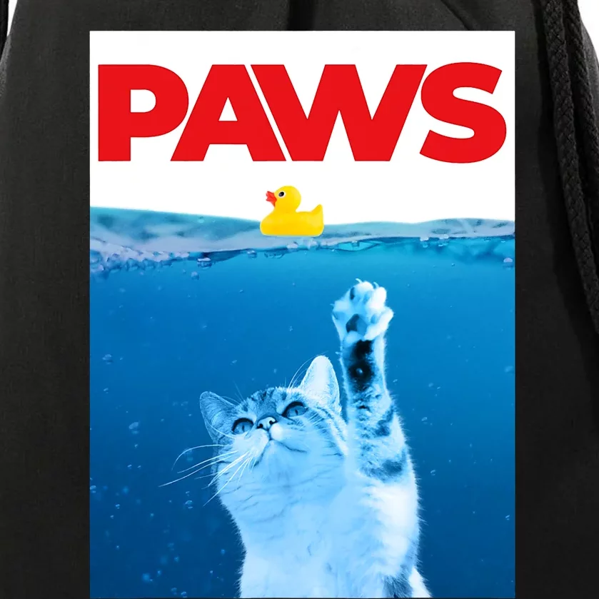 PAWS Cat And Yellow Rubber Duck Cute Kitten Funny Cat Parody Drawstring Bag