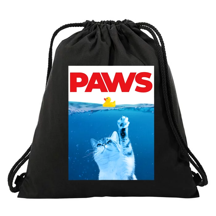 PAWS Cat And Yellow Rubber Duck Cute Kitten Funny Cat Parody Drawstring Bag