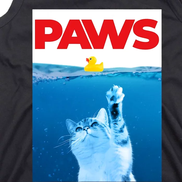 PAWS Cat And Yellow Rubber Duck Cute Kitten Funny Cat Parody Tank Top