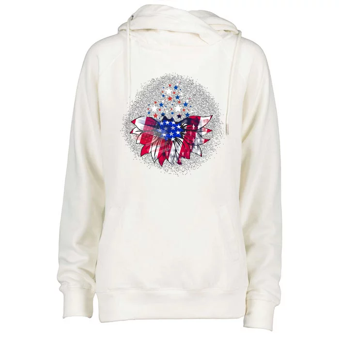 Patriotic Celebration Americas Independence Flag Sunflower Gift Womens Funnel Neck Pullover Hood