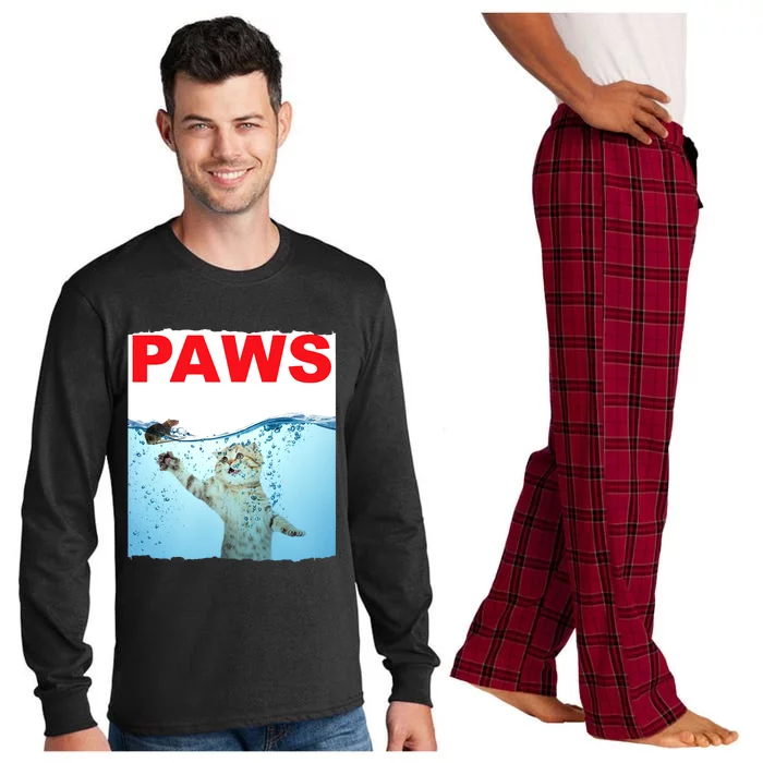 Paws Cat And Mouse Top, Cute Funny Cat Lover Paro Long Sleeve Pajama Set