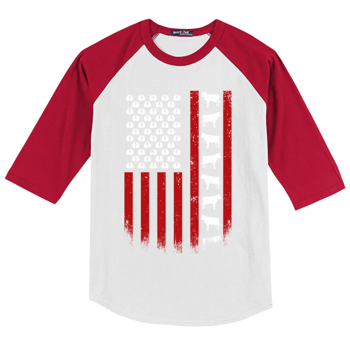 Patriotic Cow American Flag Usa 4th Of July Us Flag Cow Gift Kids Colorblock Raglan Jersey