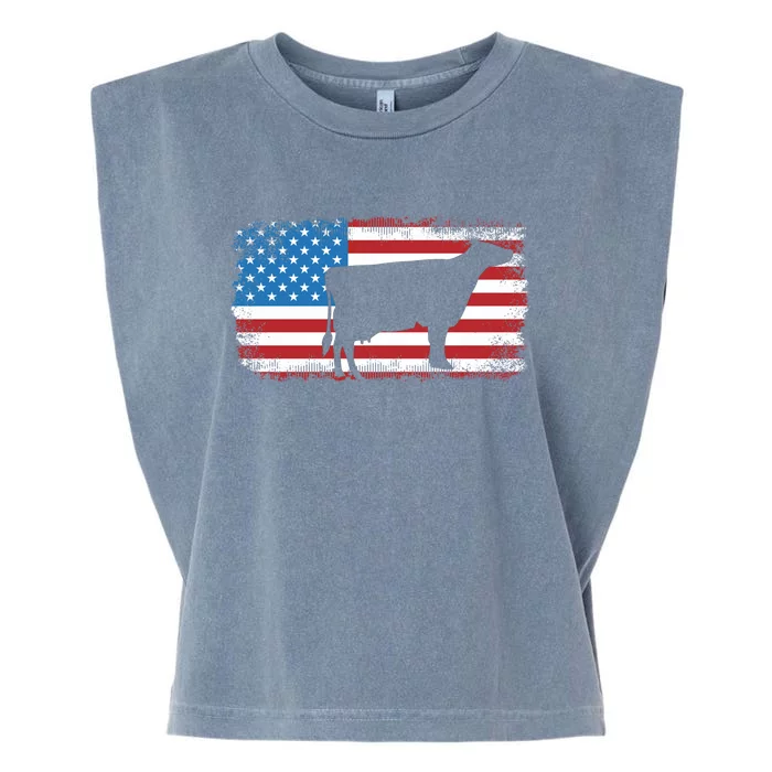 Patriotic Cow American Flag Usa July 4th Distressed Retro Gift Garment-Dyed Women's Muscle Tee