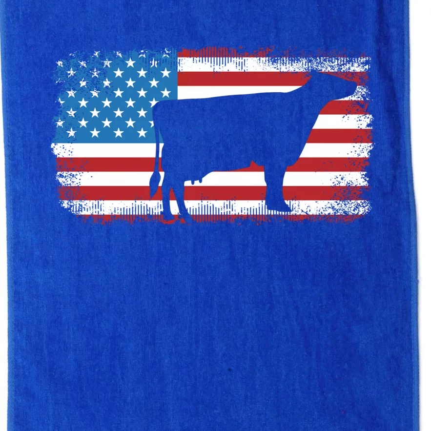 Patriotic Cow American Flag Usa July 4th Distressed Retro Gift Platinum Collection Golf Towel