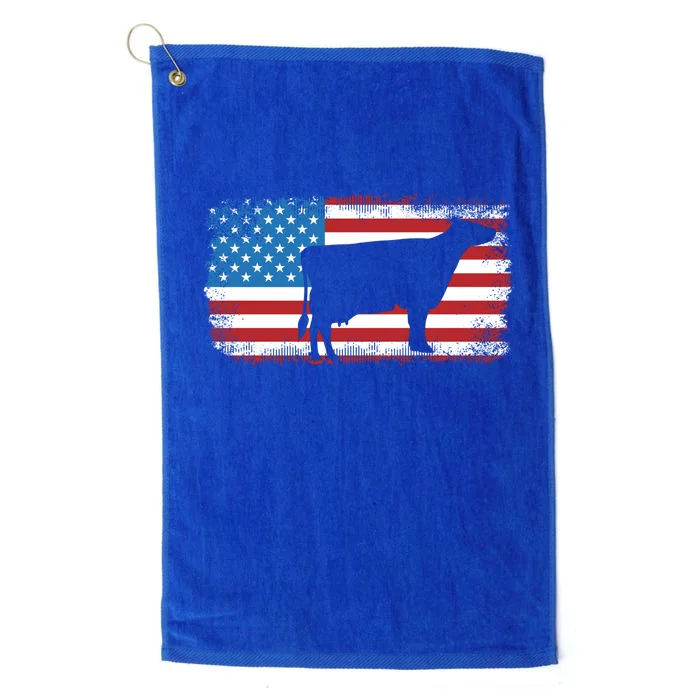 Patriotic Cow American Flag Usa July 4th Distressed Retro Gift Platinum Collection Golf Towel