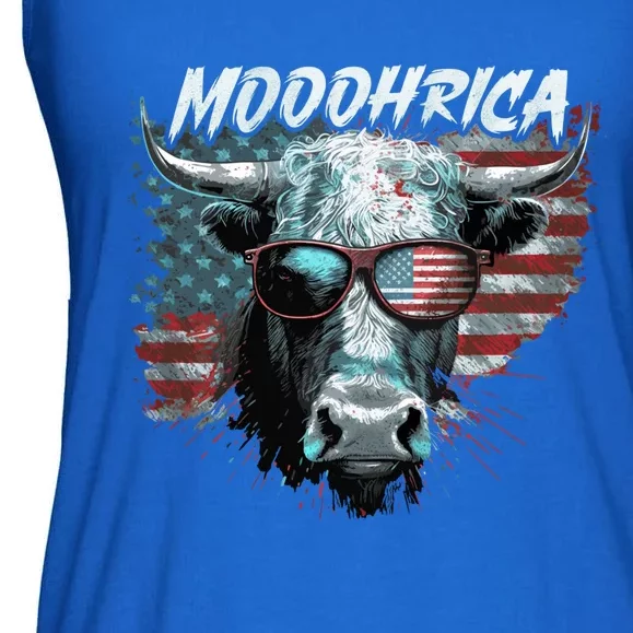 Patriotic Cow American Flag Mooohrica 4th Of July Farmer Gift Ladies Essential Flowy Tank