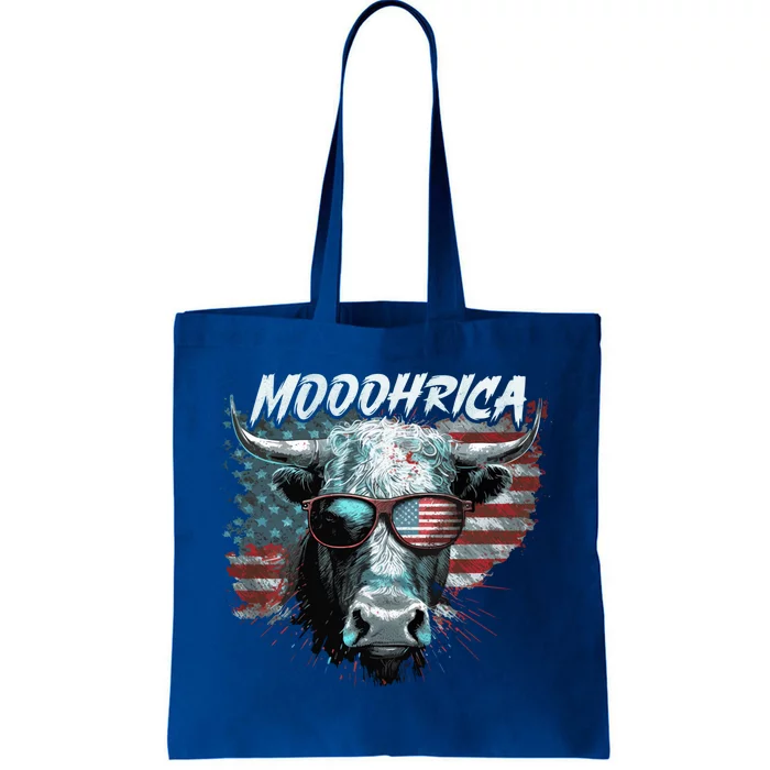 Patriotic Cow American Flag Mooohrica 4th Of July Farmer Gift Tote Bag